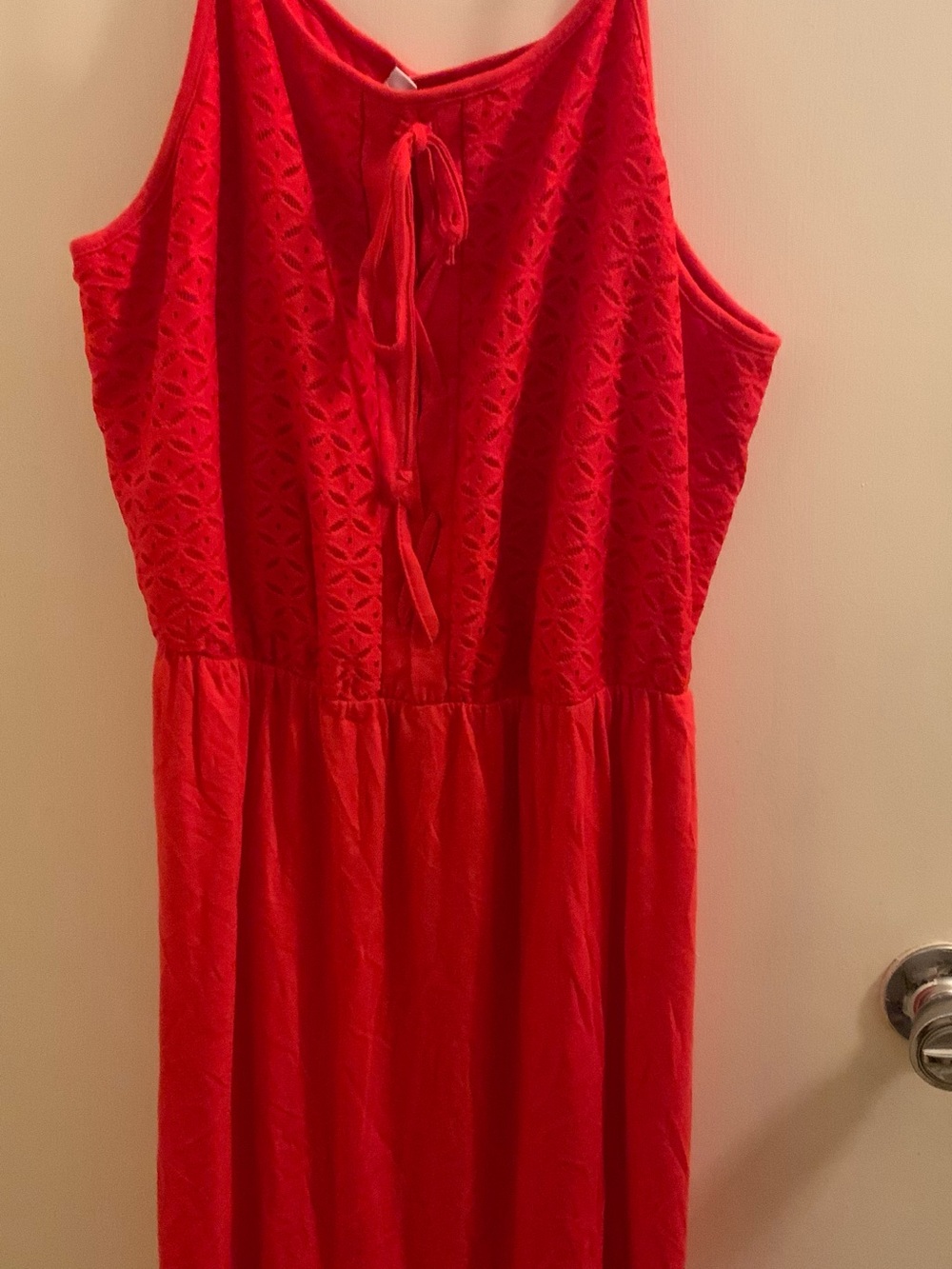 love, Fire Red Sleeveless Midi Dress with Tie-Back